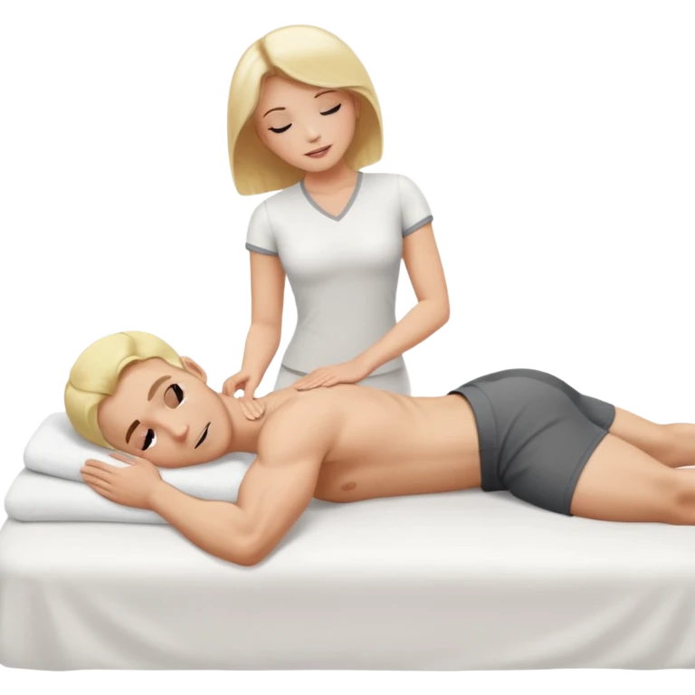 Blonde white lady getting a massage by a white muscular man on a bed emoji