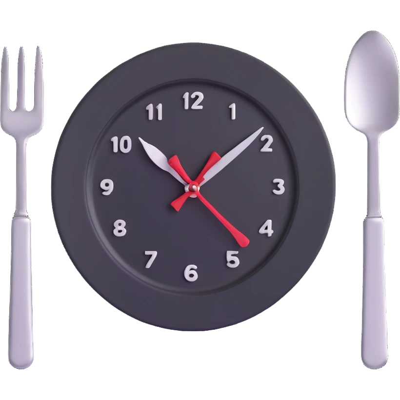 clock with a plate and fork and knife, symbolizing intermittent fasting emoji