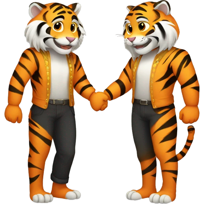 two gay male tiger furries holding hands emoji