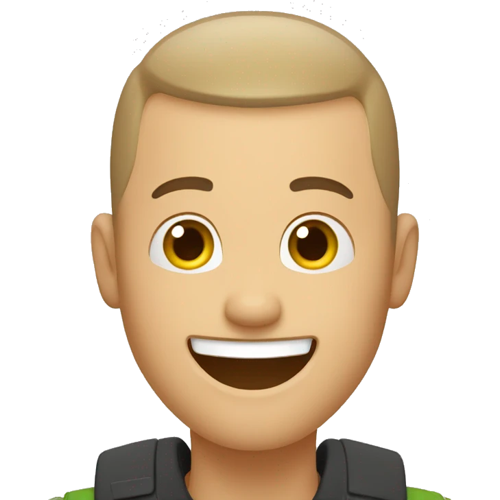 happy guy with buzzcut wave hand emoji