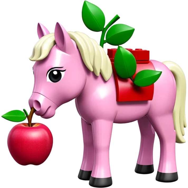 Cheval lego rose qui mange une pomme verte  emoji