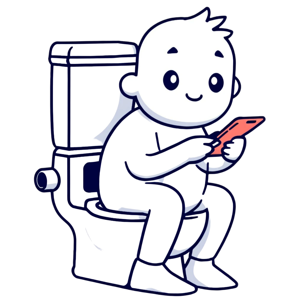 person sitting on toilet looking at smartphone emoji