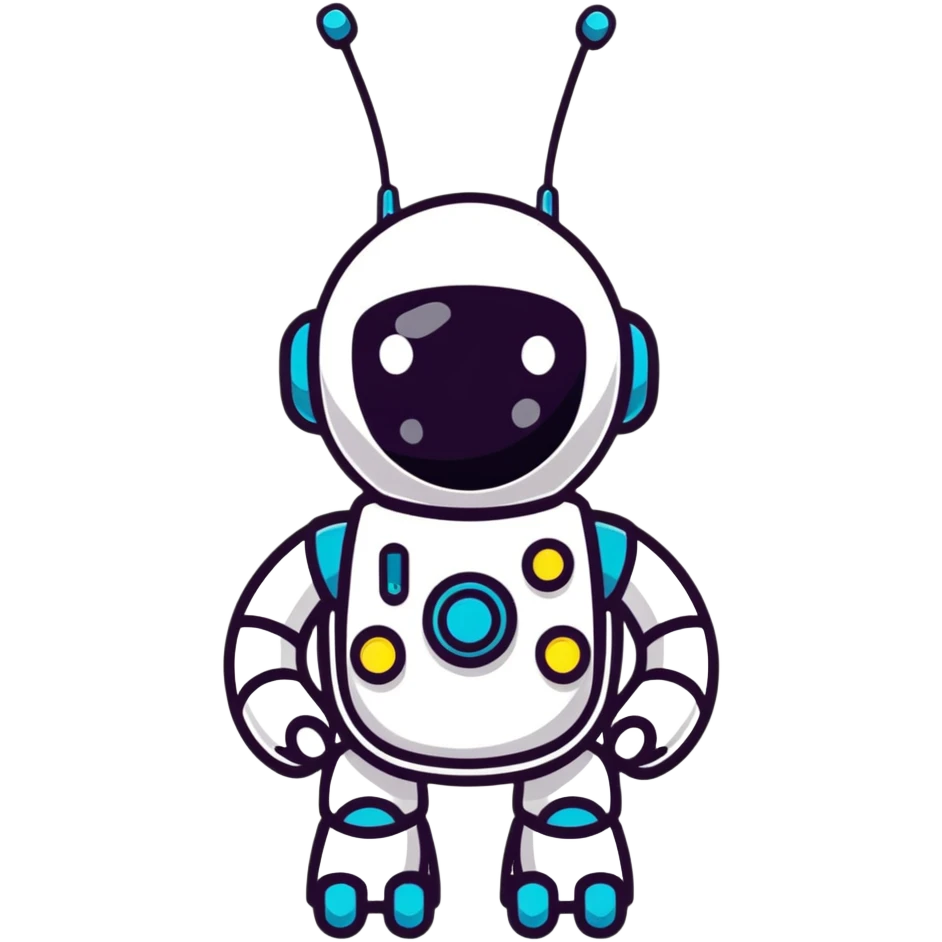 Cute robot character with blinking lights and antenna emoji