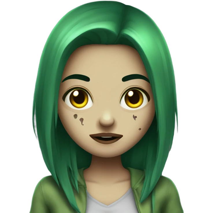 Brunette zombie girl in horror green creppy emoji