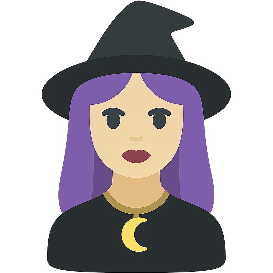 colored icon of a gothic woman with purple hair, witchy touch emoji