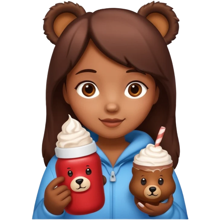 девушка с горячем шоколадом в бутылке в форме мишки emoji