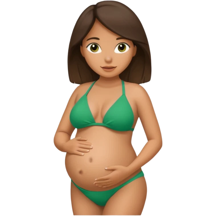 Latina girl, tan skin, pregnant, green bikini. emoji