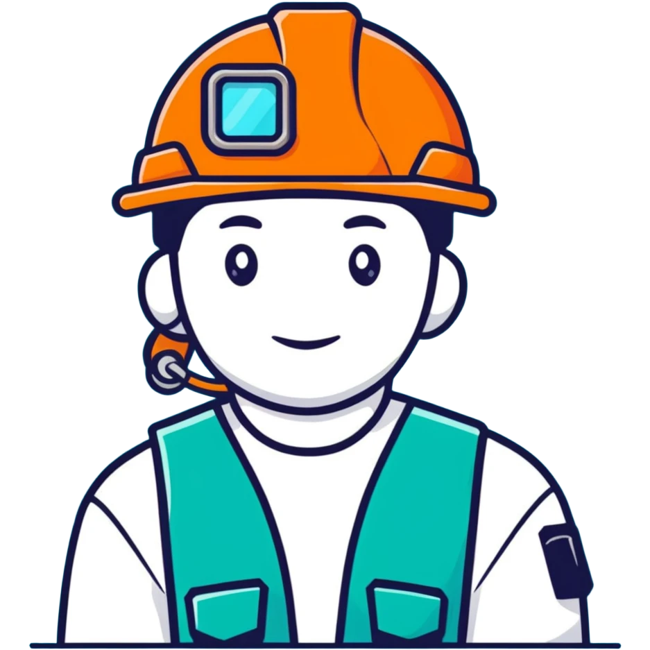 Male oil rig worker in uniform and safety helmet, minimalist design with soft gradients in sky blue, teal green, white, and light gray emoji