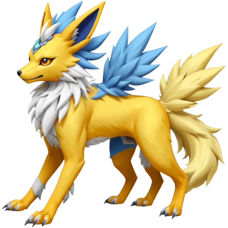 Feral Solgaleo-Jolteon-Renamon-Zeraora-Vernid-Sergal-fusion-hybrid-creature, full body  emoji
