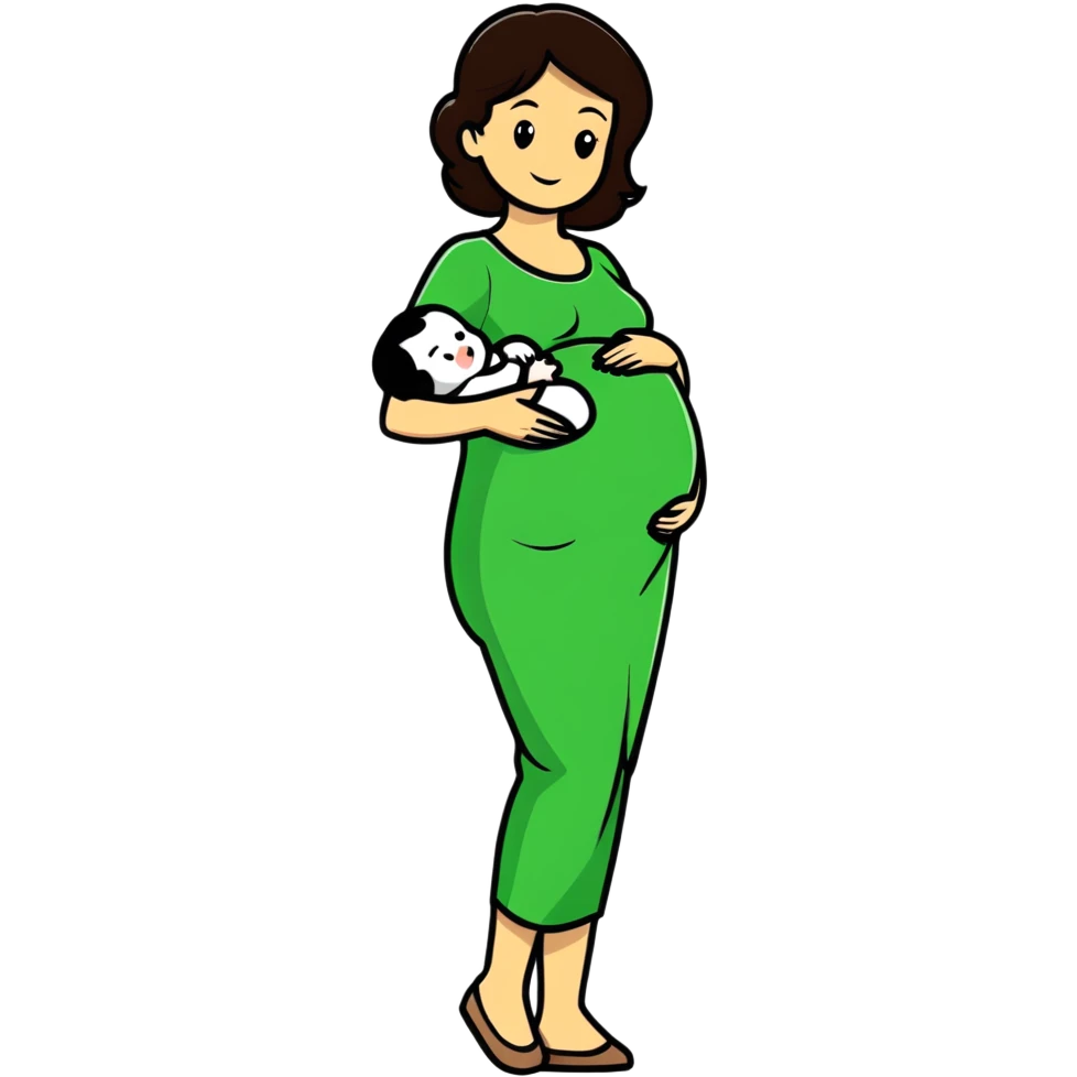 Beautiful brunette pregnant woman with baby bump emoji