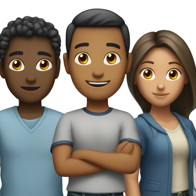 Classmates are standing in a circle of three people, two girls and a guy emoji