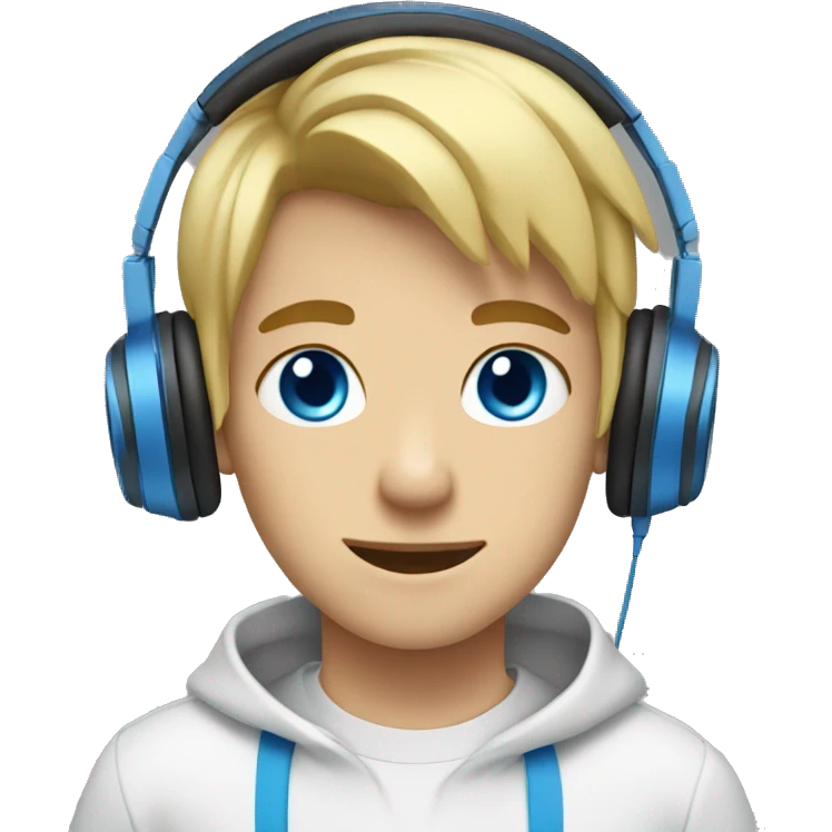 boy blue eyes blonde hair listen music with headphones with blue sweat emoji