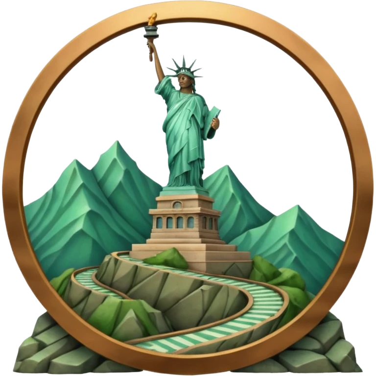 Montaña con con la estatua de la libertad con subida en curva zigzag emoji
