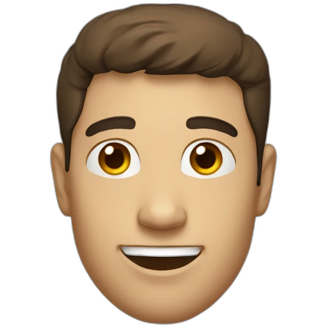 floating man head, brown dark hair, hazel eyes, smiling emoji