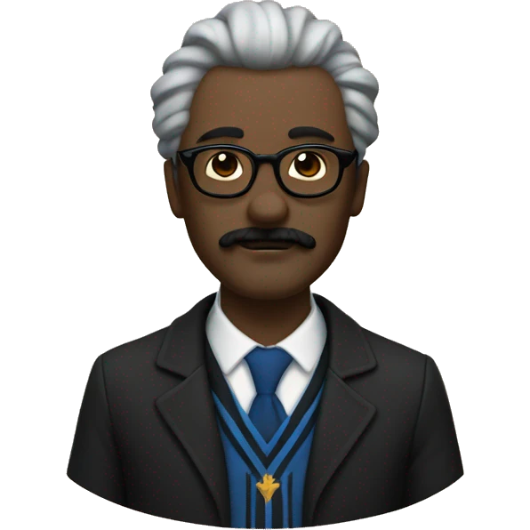componist, man with white skin, his hair is straight and black, a black mustache, glasses, ravenclaw emoji