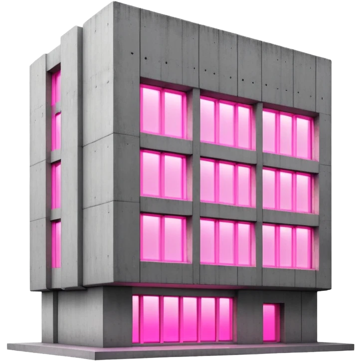 Brutalist concrete building with pink glowing window, minimalist style emoji