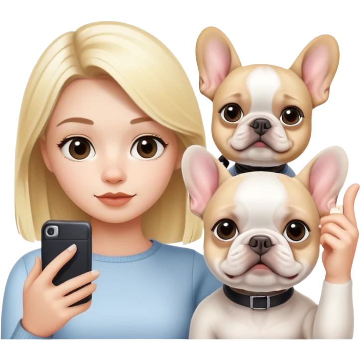 blonde girl with white Frenchie selfie emoji