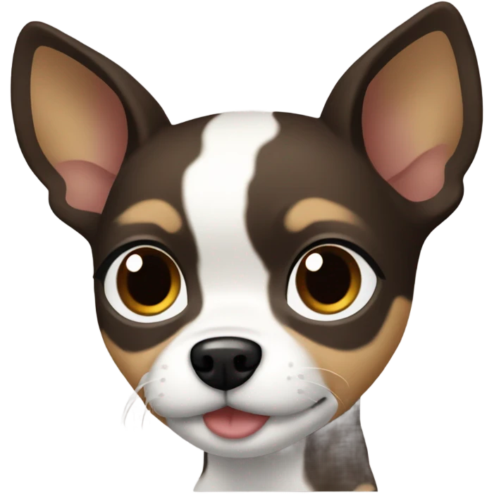Wavy dark brown hair Filipina with Chihuahua black and white. emoji