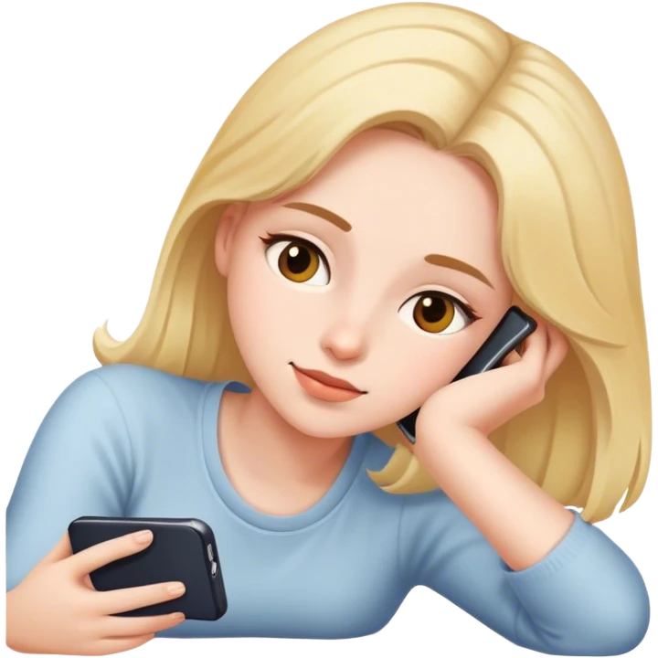 Девочка, лежит в телефоне и смотрит в свой 10 айфон emoji