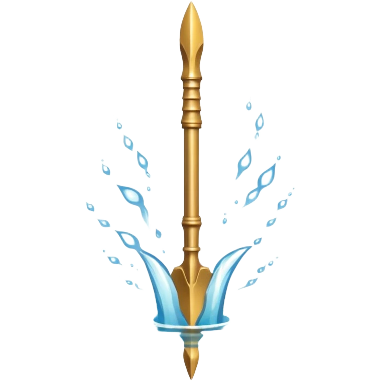 Golden three-pronged spear, water swirling around it, symbol of the sea. emoji