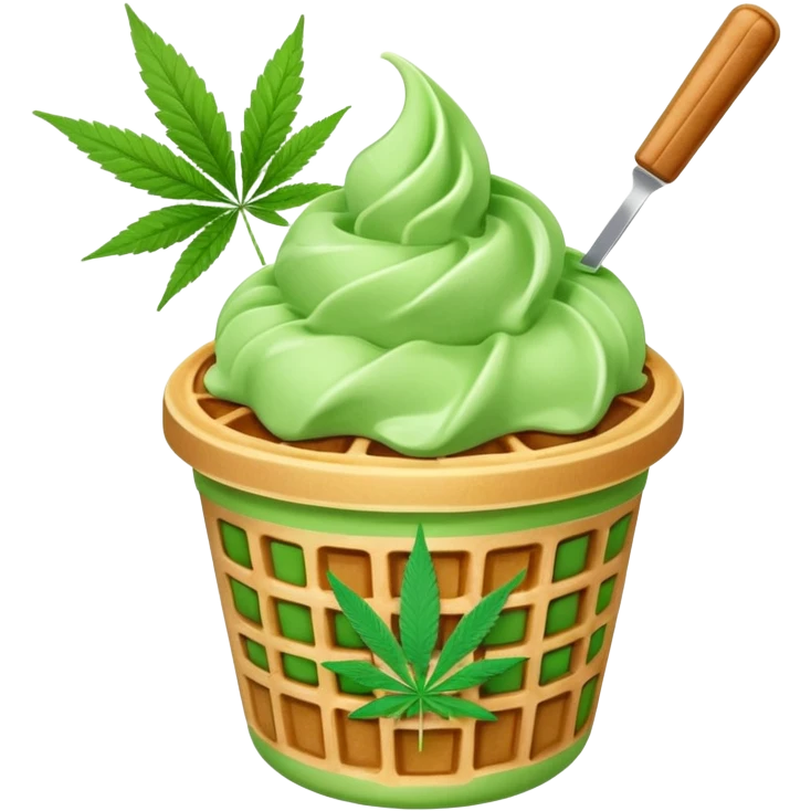 gelato in a waffle cup with cannabis leaf emoji