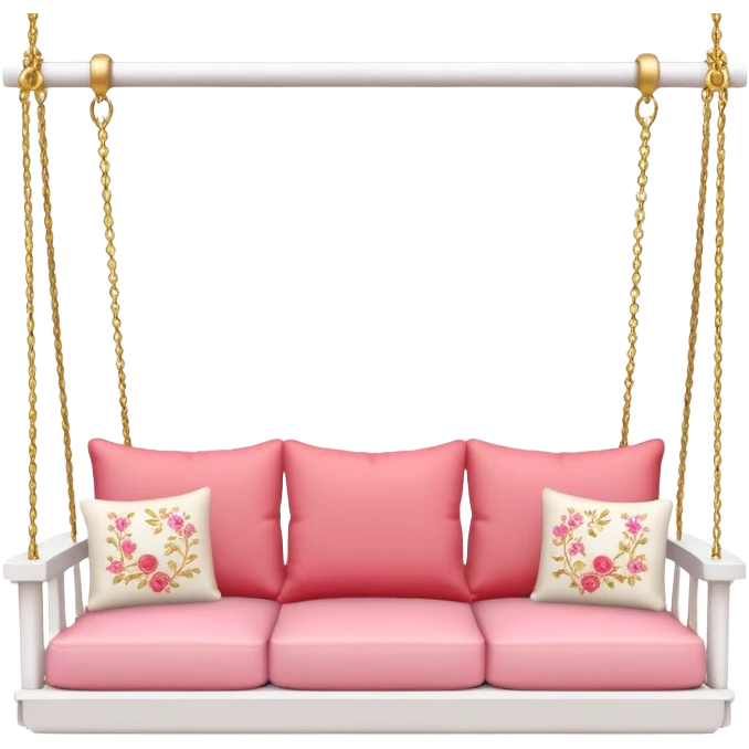 Romantic white wooden pastel-red-pink cushions couch-swing with tiny gold flowers around emoji