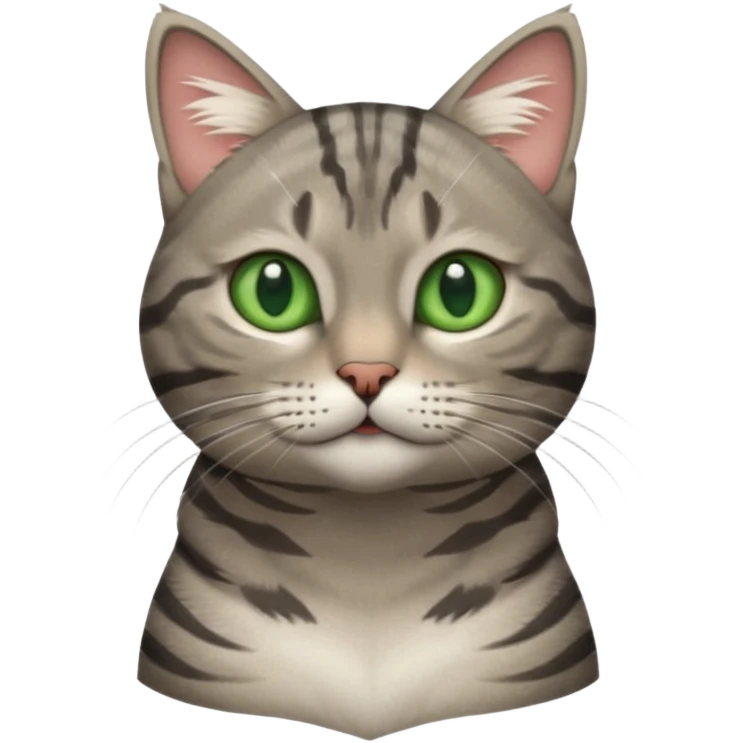 A high-resolution photo-realistic digital illustration of a grey tabby cat, chest upward emoji