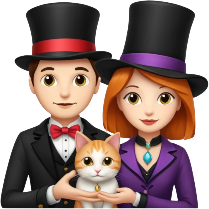 magician couple and their pet cat emoji