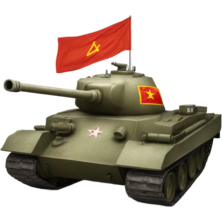 T-34 Soviet tank with a Soviet flag on top.  emoji