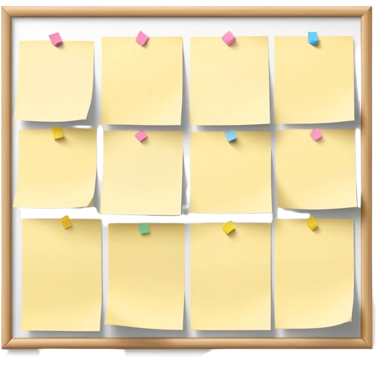 bulletin board with just a few sticky notes pinned to it, minimal emoji