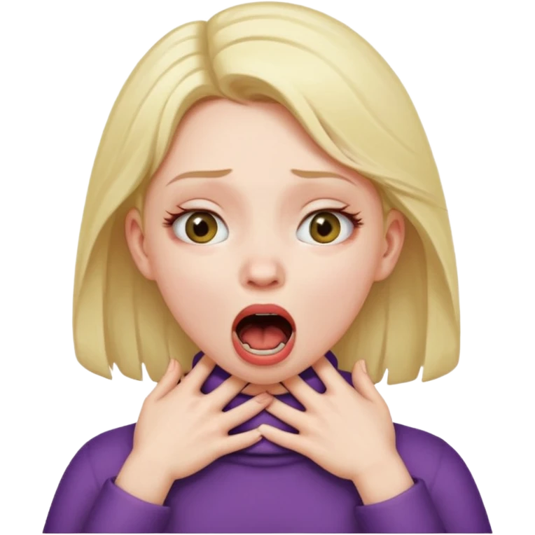 girl with two hands on her neck choking with mouth open and eyes crazy emoji