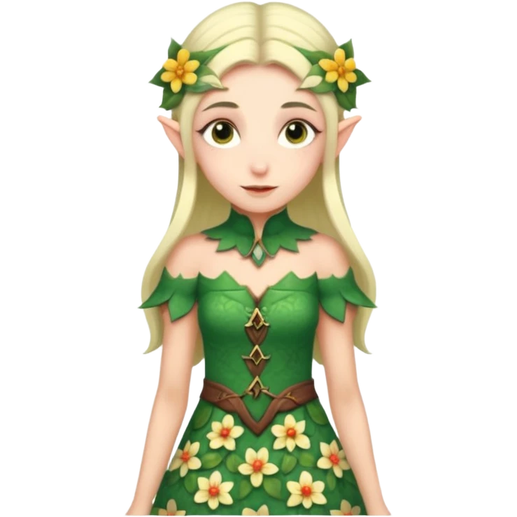 elf wearing flower pattern dress, Half Body. emoji