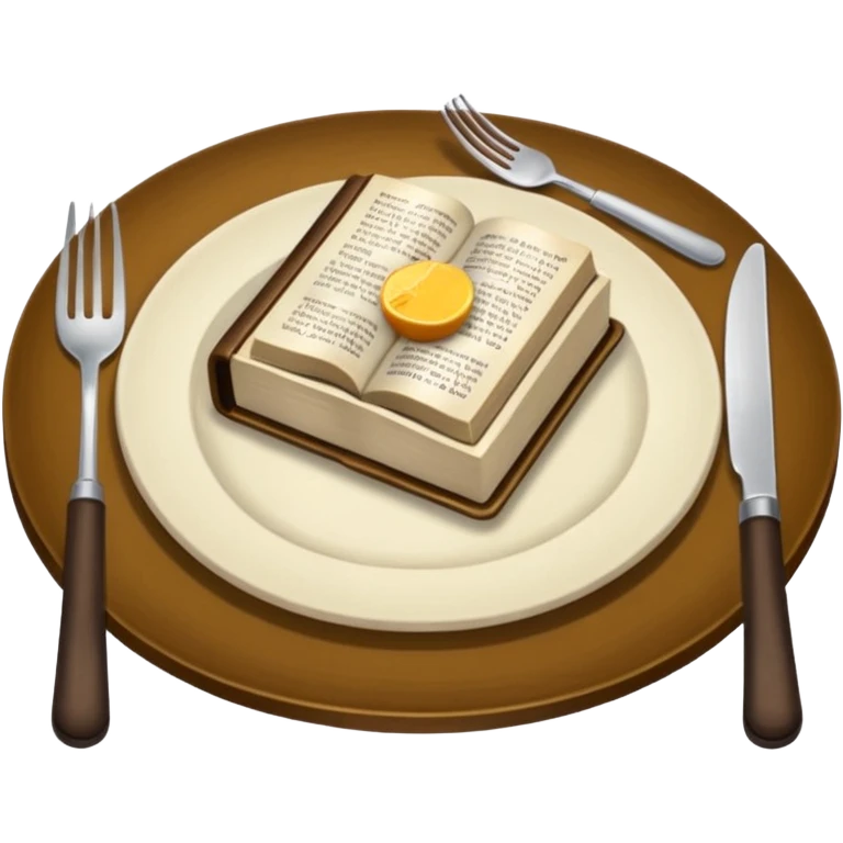 Make a plate of food, with cutlery beside it, and on top of the plate make a Bible. I don't want any glasses, and I want the Bible to be open. emoji