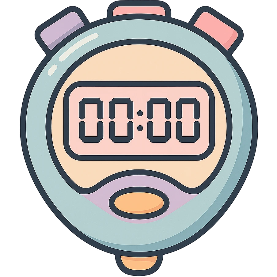 sports stopwatch with electronic digital display, vector look with shadows and highlights, detailed shading, thin clean outlines, soft rounded features, pastel palette #98B5BC #B5B3C1 #C9A3C9 #E4C0CA #F7DCD1 #F7C0AA, Japanese pop art, sticker look, highly detailed emoji