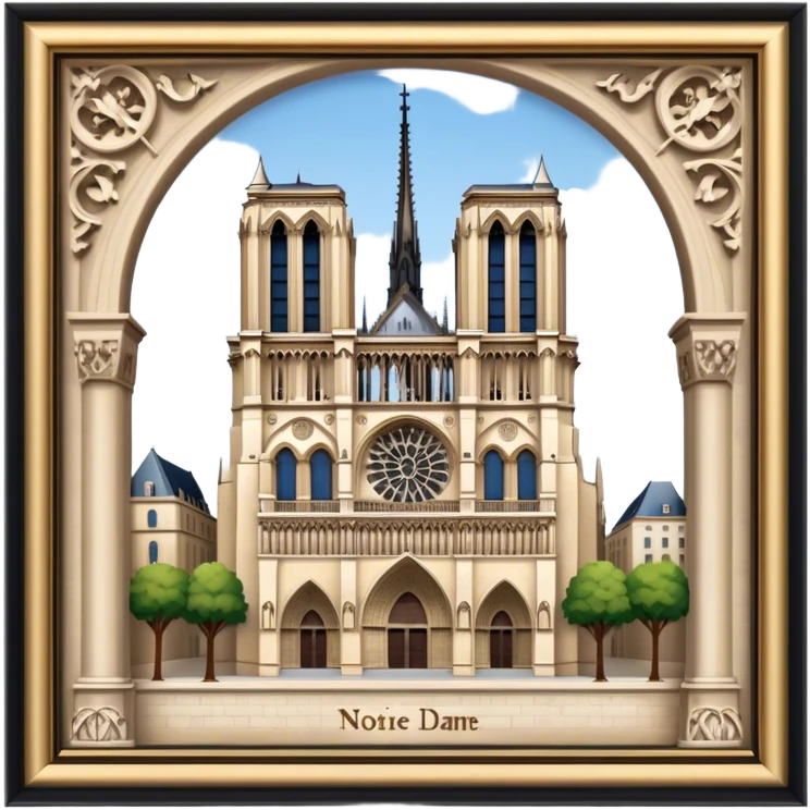 Cinematic Realistic Notre-Dame Cathedral Landmark Emoji, showcasing the Gothic splendor of the cathedral rendered with detailed stone carvings and majestic, soft lighting. emoji