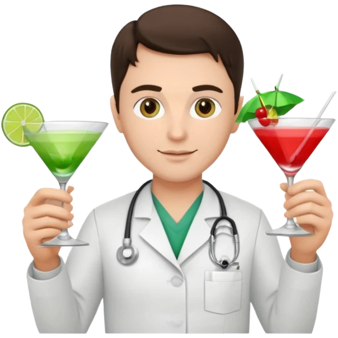 generate me a nurse man brunette with 2 cocktails in his hands emoji