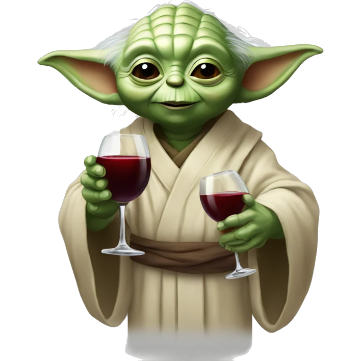 happy yoda holding just one glass of red wine emoji
