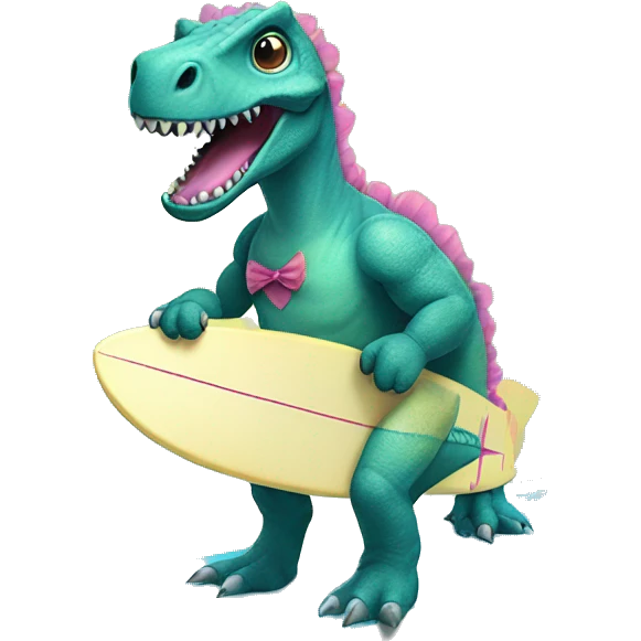 Dinosaur wearing a tutu on a surfboard emoji
