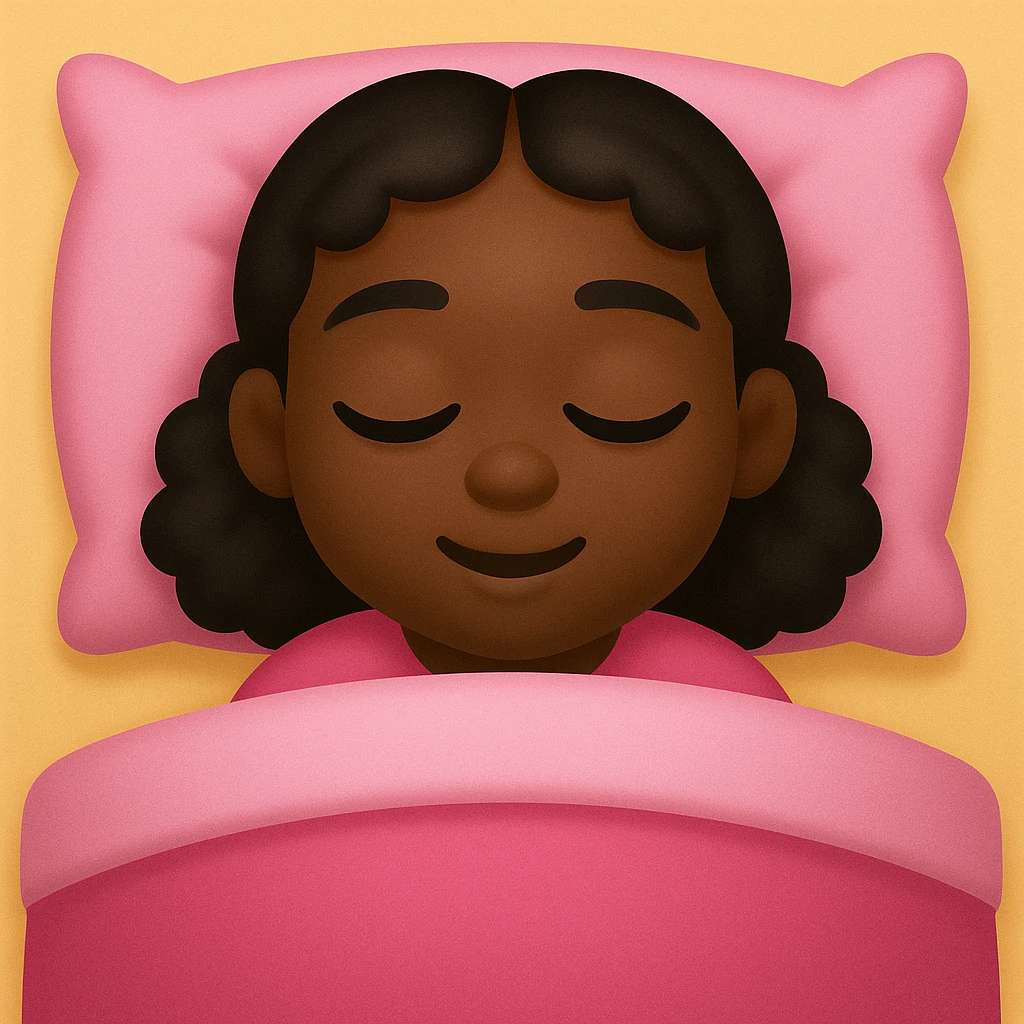 dark skin girl sleeping under pink covers, emoji style emoji