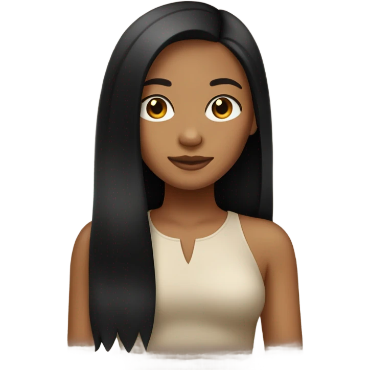 tan girl with middle part black straight hair  emoji