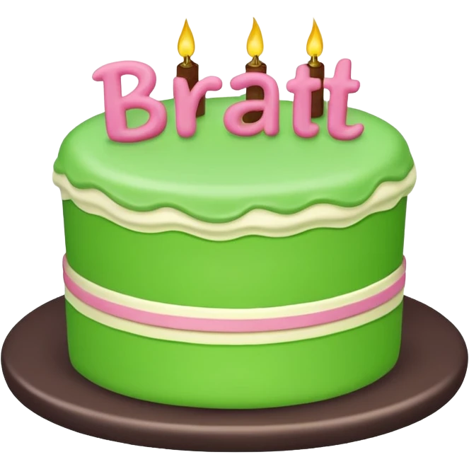 Bright green cake with the word brat  emoji