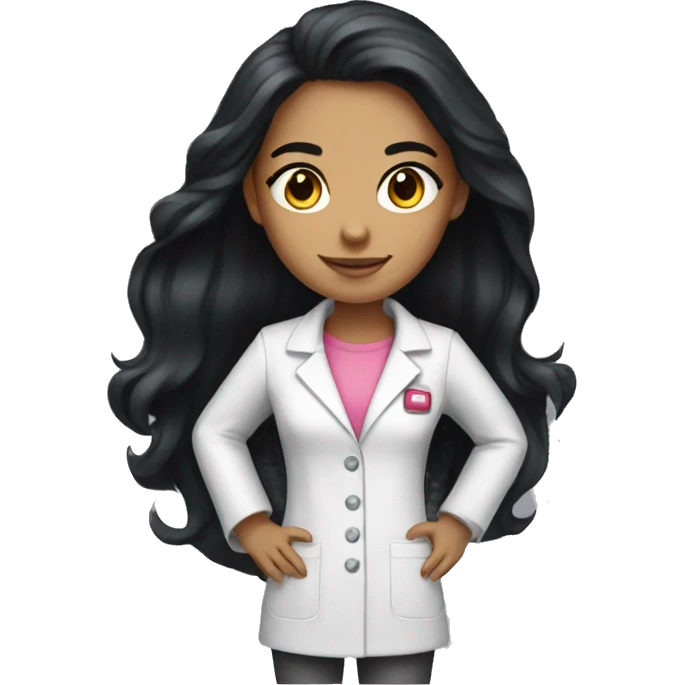 Young beautiful female scientist with long black hair and medium skin tone with pink accents emoji