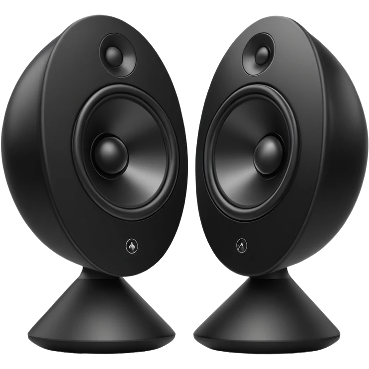pair of big speakers emoji, deep matte black metal body, circular speaker cones with subtle depth, smooth rounded edges, minimalistic futuristic 3D style, luxury aesthetic emoji