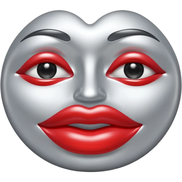 A seductive pair of slightly parted lips emoji made of liquid silver chrome, smooth glossy metallic surface, soft sensual curves, subtle reflections, luxury sexy aesthetic, minimal iOS emoji style, centered composition, clean white background, soft studio lighting, no text emoji