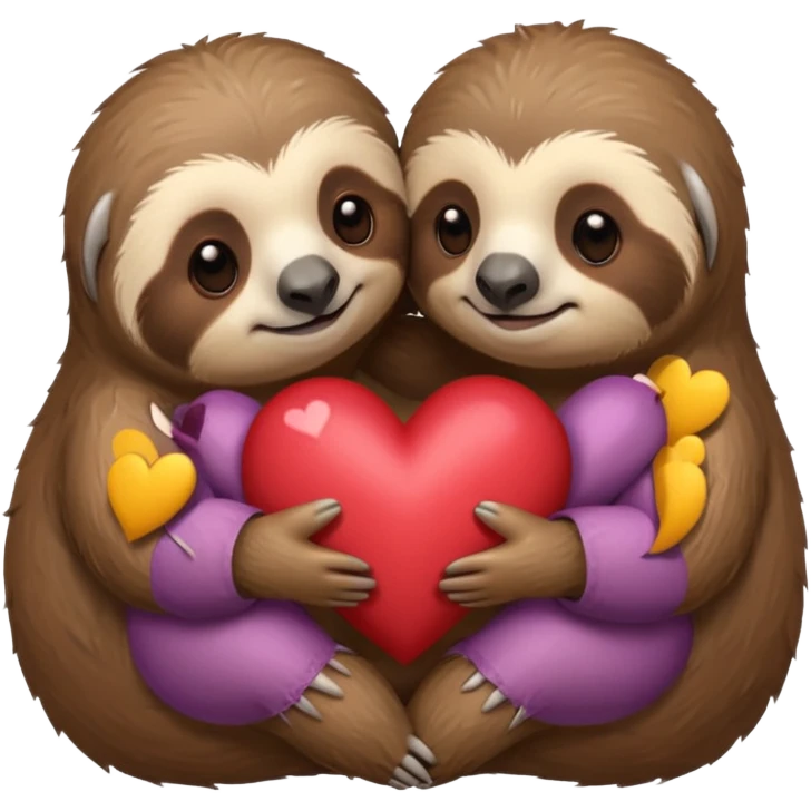 sloths cuddling with heart between them emoji