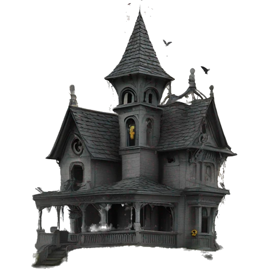Haunting graveyard field Pre-Victorian ornate mansion birdhouse  emoji