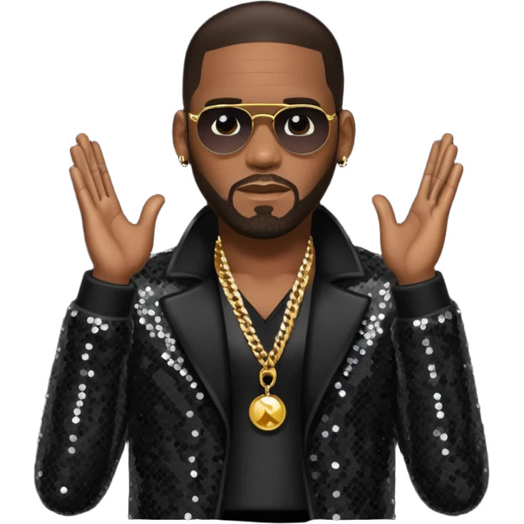 R. Kelly with dark brown hair, black sequin tour outfit emoji