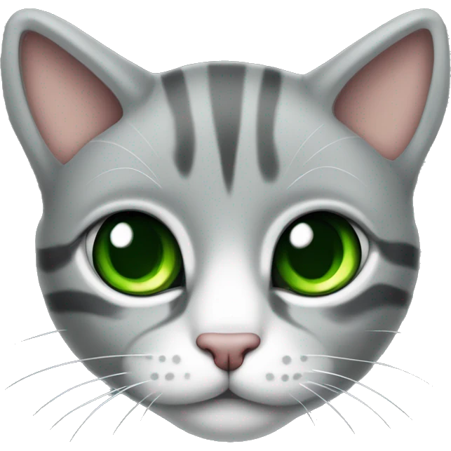 Gatto grigio chiaro con strisce grigie scure con occhi verdi  emoji