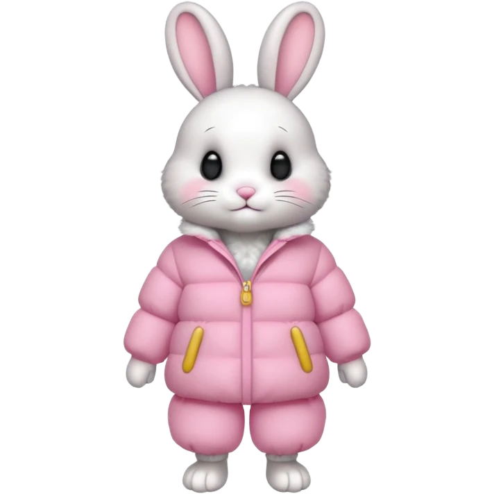 a full body of cute rabbit with puffer clothes emoji