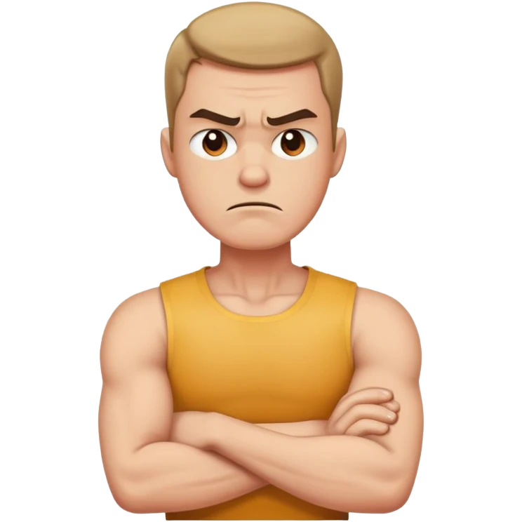 Guy arms crossed holding neck looking angry emoji